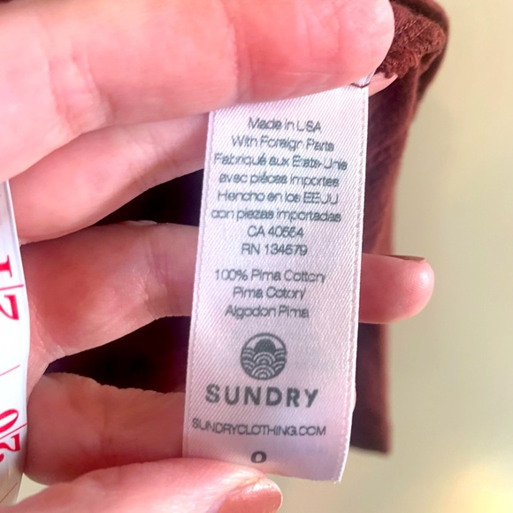 Sundry Burgundy Ruffle Neck Long Sleeve Henley Top NWOT - Picture 6 of 8